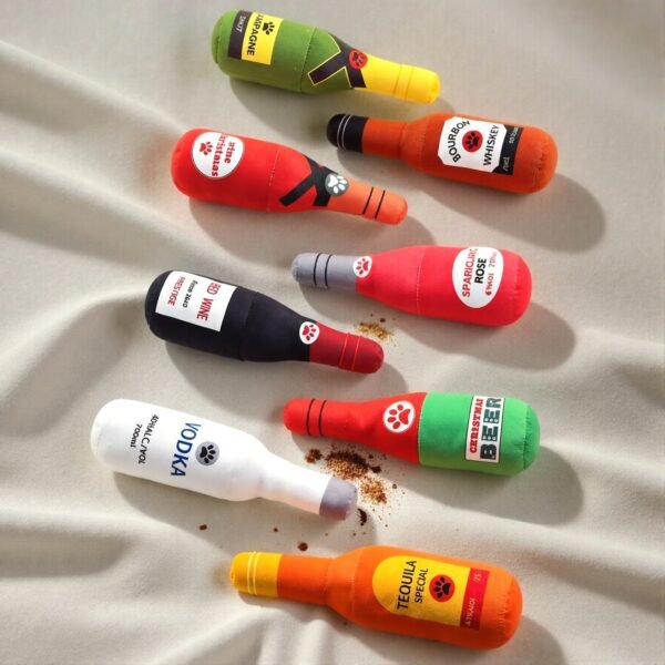 Plush Wine Bottle Chew Toy for Pets